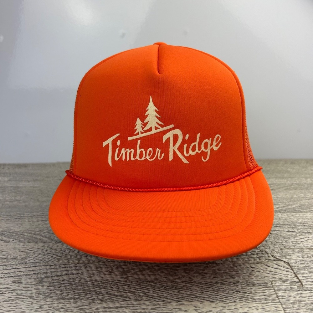 Vintage 90s Timber Ridge Trucker Hat Cap Snap‎ Back Orange Ski Resort Mesh Adult